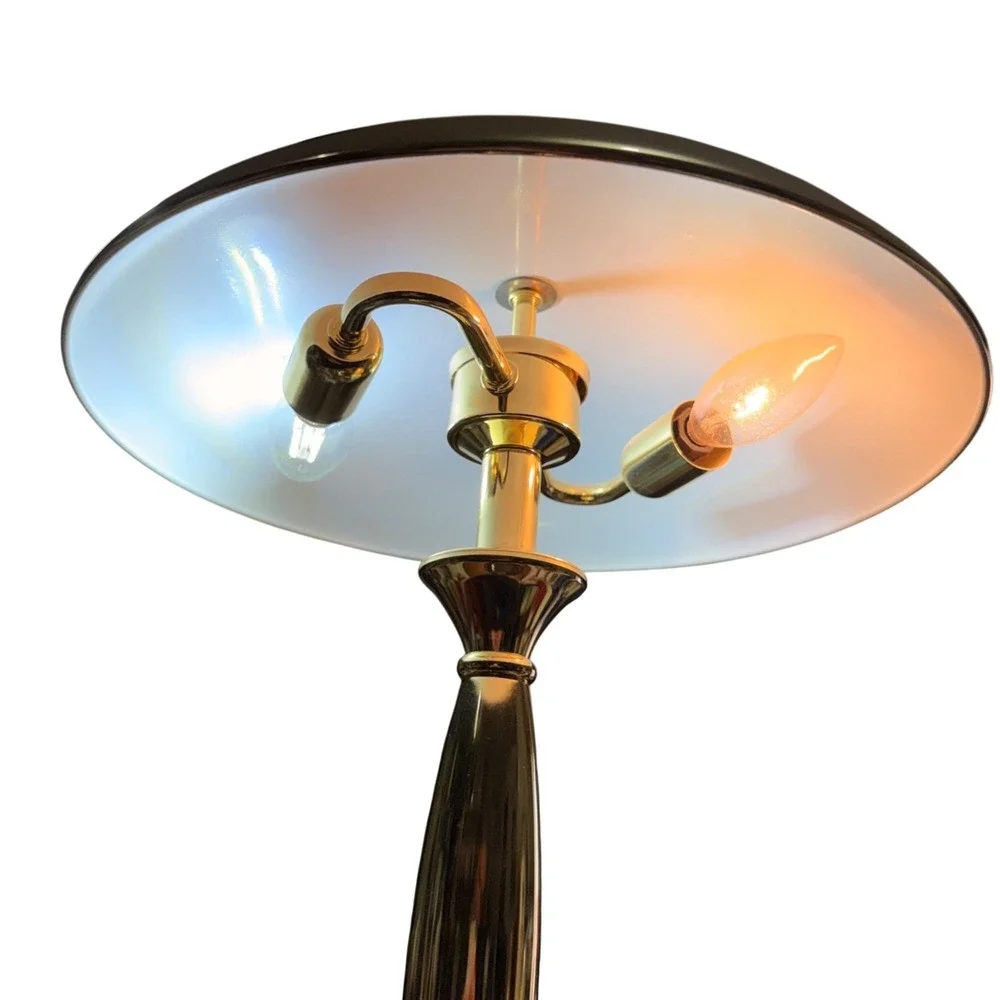 VTG 3-Way Gold Table Lamp UFO Flying Saucer Mushroom Dome Shade Hollywood Regenc